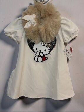 BNWT Hello Kitty Cream Dress with Black Heart and Gold Bow Accent